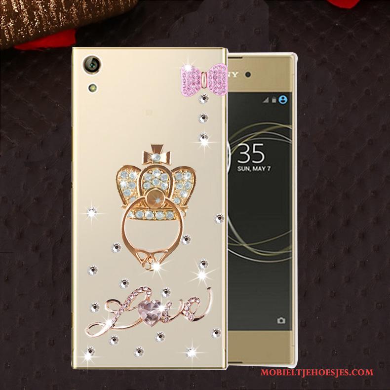 Sony Xperia L1 Anti-fall Hoesje Zacht Met Strass Goud Telefoon Siliconen