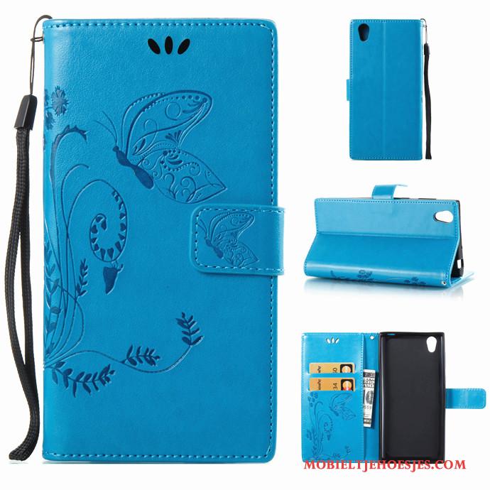 Sony Xperia L1 Bescherming Hoesje Telefoon Hanger Leren Etui Zacht Folio Siliconen