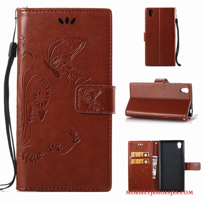 Sony Xperia L1 Bescherming Hoesje Telefoon Hanger Leren Etui Zacht Folio Siliconen