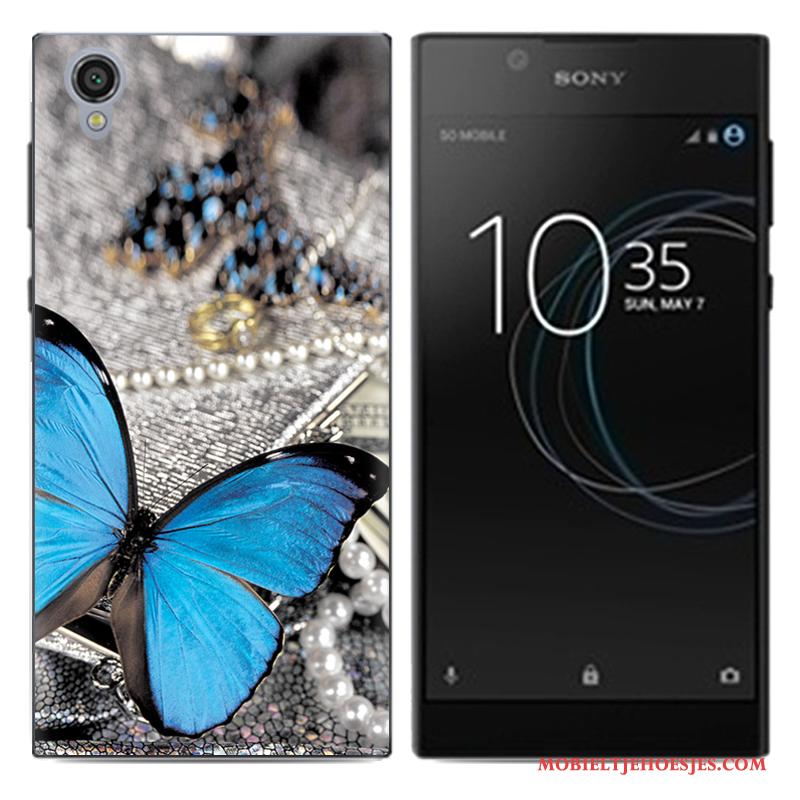 Sony Xperia L1 Hoes Mobiele Telefoon Spotprent Hoesje Telefoon Blauw Dun Zacht