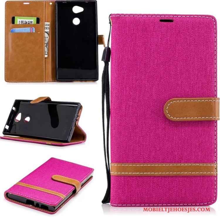 Sony Xperia L2 Hoesje Folio Ondersteuning Leren Etui Rood Portemonnee Anti-fall Zuiver