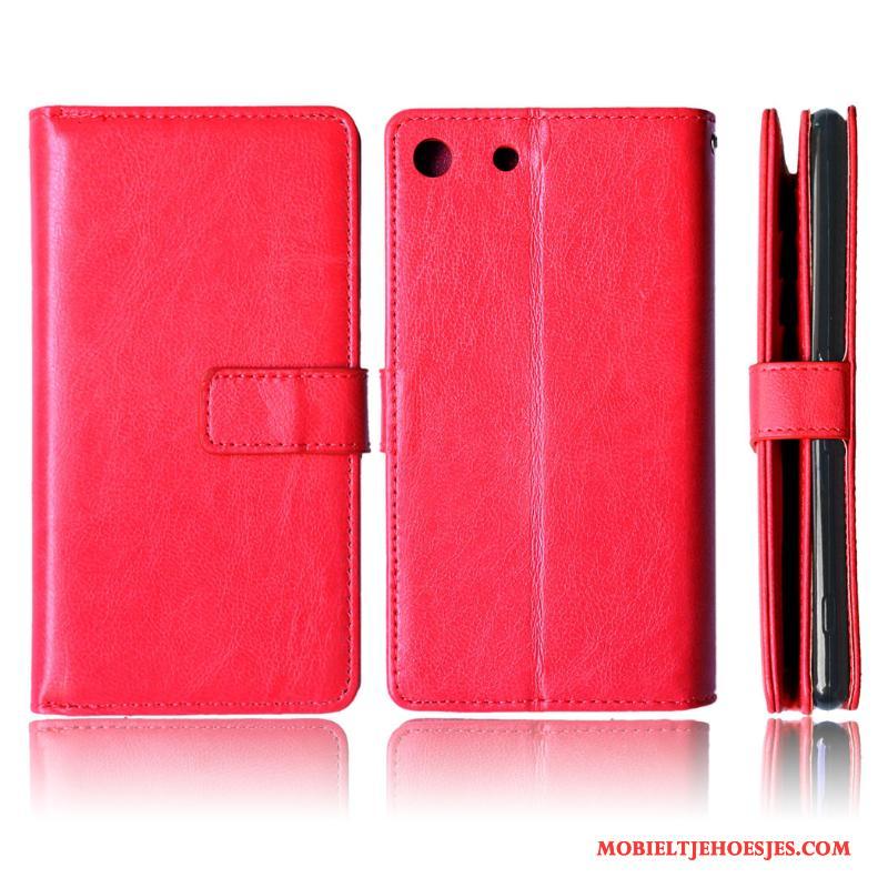 Sony Xperia M5 Dual Hoesje Portemonnee Rood Bescherming Kaart Anti-fall Leren Etui Hoes