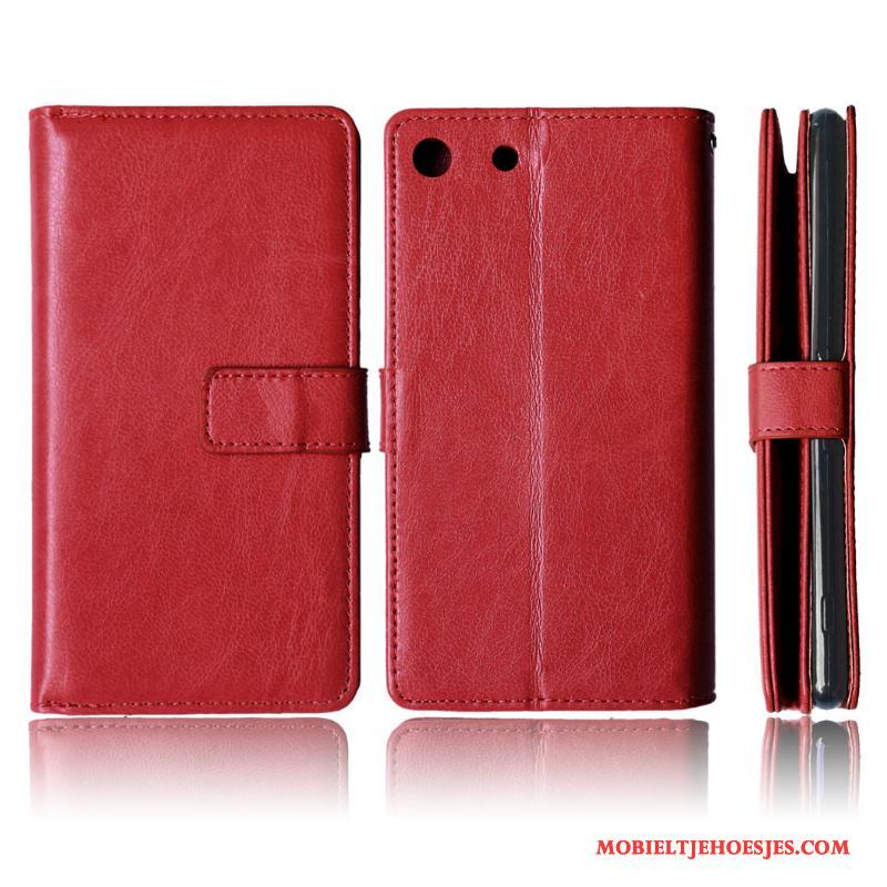 Sony Xperia M5 Dual Hoesje Portemonnee Rood Bescherming Kaart Anti-fall Leren Etui Hoes