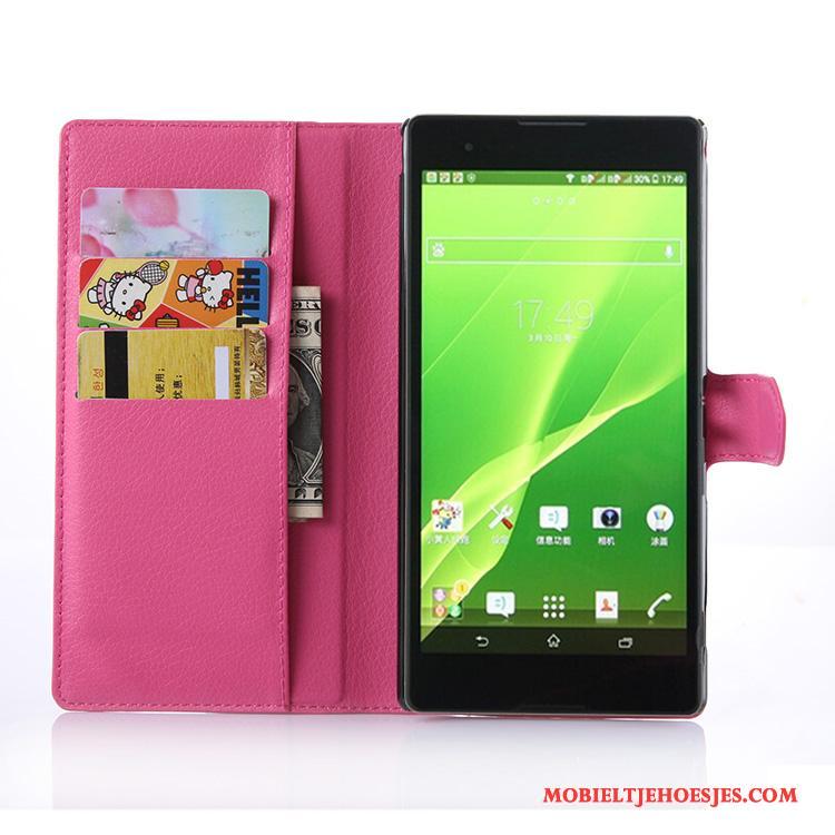 Sony Xperia T2 Leren Etui Mobiele Telefoon Hoesje Telefoon Roze Kaart Portemonnee Bescherming