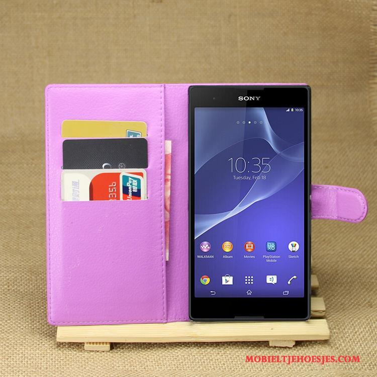 Sony Xperia T3 Purper Bescherming Hoesje Telefoon Mobiele Telefoon Leren Etui