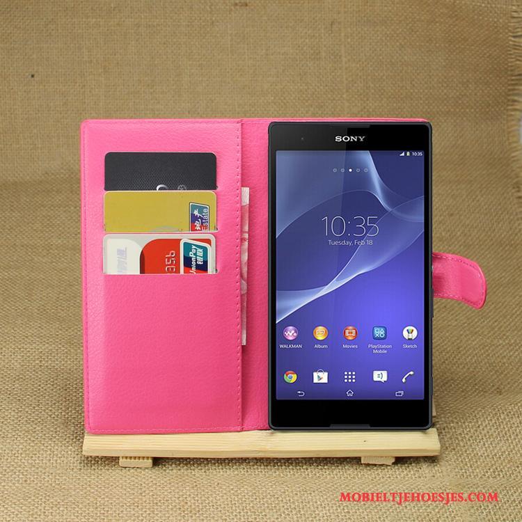 Sony Xperia T3 Purper Bescherming Hoesje Telefoon Mobiele Telefoon Leren Etui