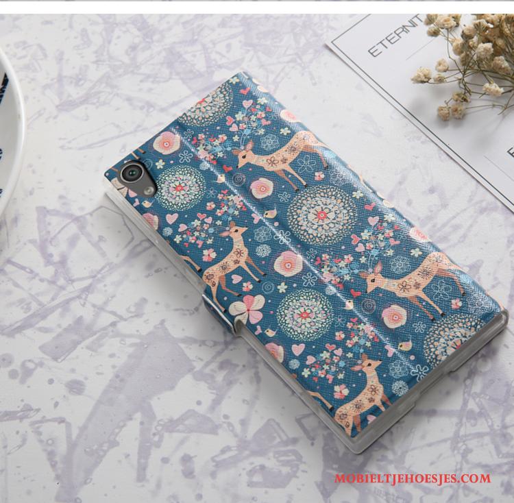 Sony Xperia Xa1 Bescherming Siliconen Blauw Trend Folio Hoesje Zacht