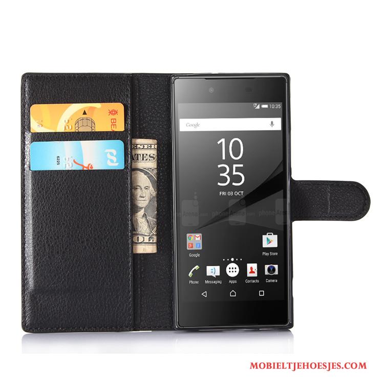 Sony Xperia Xa1 Hoesje Leren Etui Portemonnee Folio Diepe Kleur Telefoon Bescherming