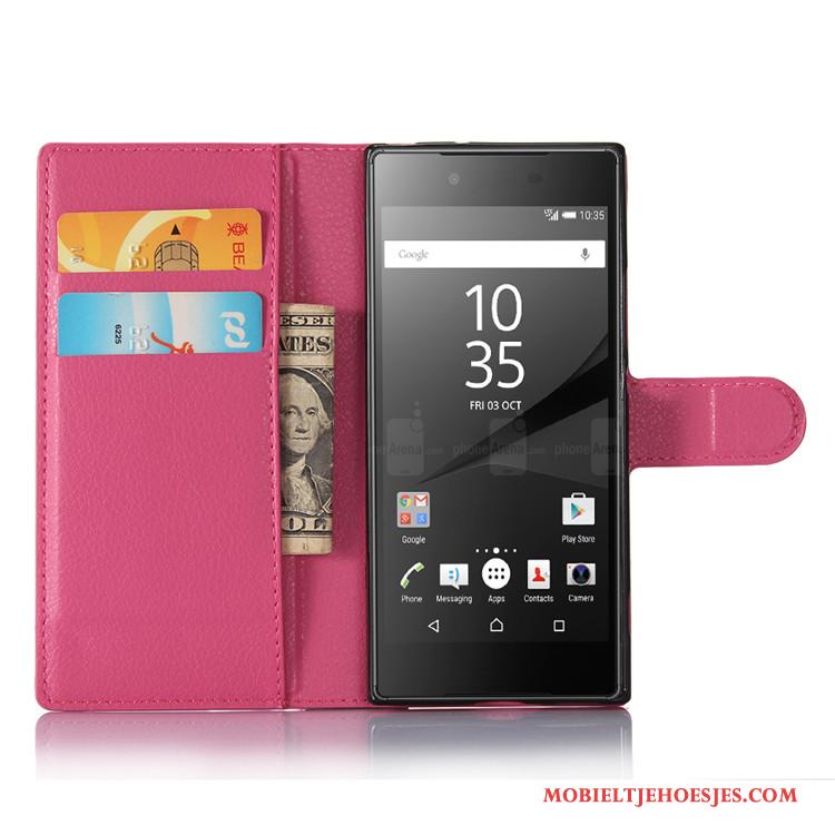 Sony Xperia Xa1 Hoesje Leren Etui Portemonnee Folio Diepe Kleur Telefoon Bescherming