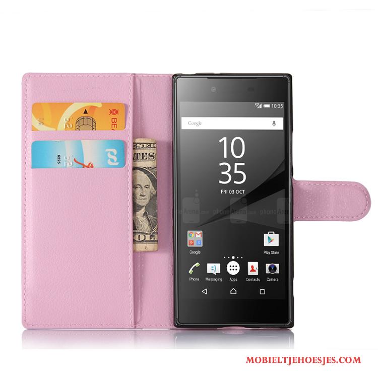 Sony Xperia Xa1 Hoesje Leren Etui Portemonnee Folio Diepe Kleur Telefoon Bescherming