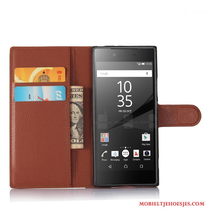 Sony Xperia Xa1 Hoesje Leren Etui Portemonnee Folio Diepe Kleur Telefoon Bescherming