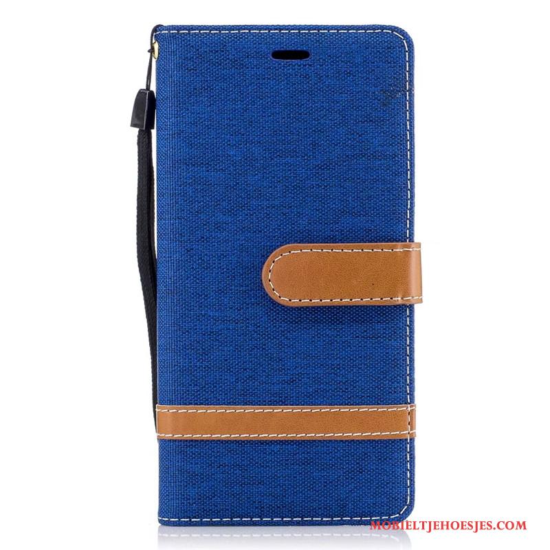 Sony Xperia Xa1 Hoesje Mobiele Telefoon Portemonnee Denim Folio Leren Etui Rood