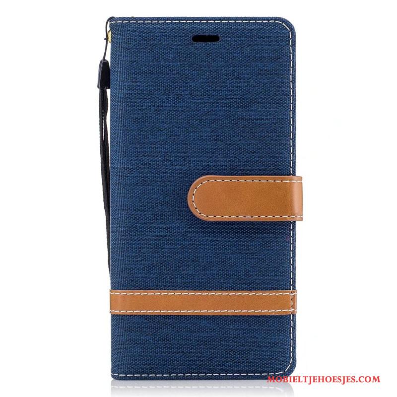 Sony Xperia Xa1 Hoesje Mobiele Telefoon Portemonnee Denim Folio Leren Etui Rood