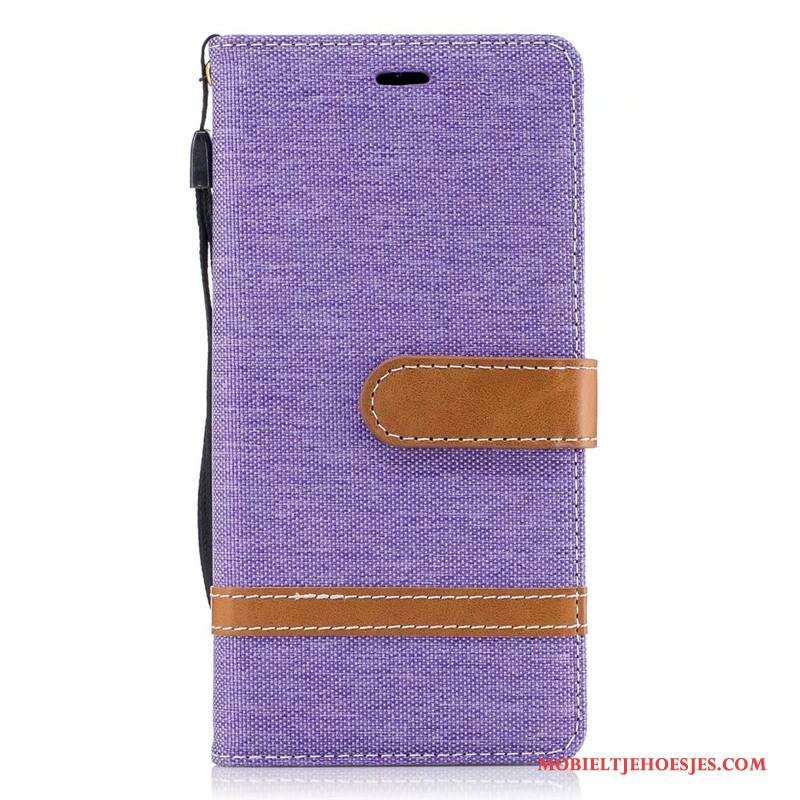 Sony Xperia Xa1 Hoesje Mobiele Telefoon Portemonnee Denim Folio Leren Etui Rood