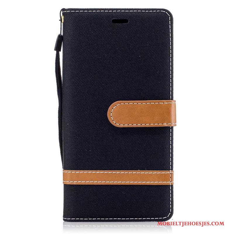 Sony Xperia Xa1 Hoesje Mobiele Telefoon Portemonnee Denim Folio Leren Etui Rood