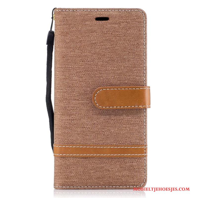 Sony Xperia Xa1 Hoesje Mobiele Telefoon Portemonnee Denim Folio Leren Etui Rood