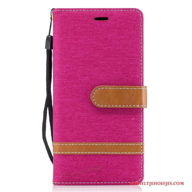 Sony Xperia Xa1 Hoesje Mobiele Telefoon Portemonnee Denim Folio Leren Etui Rood