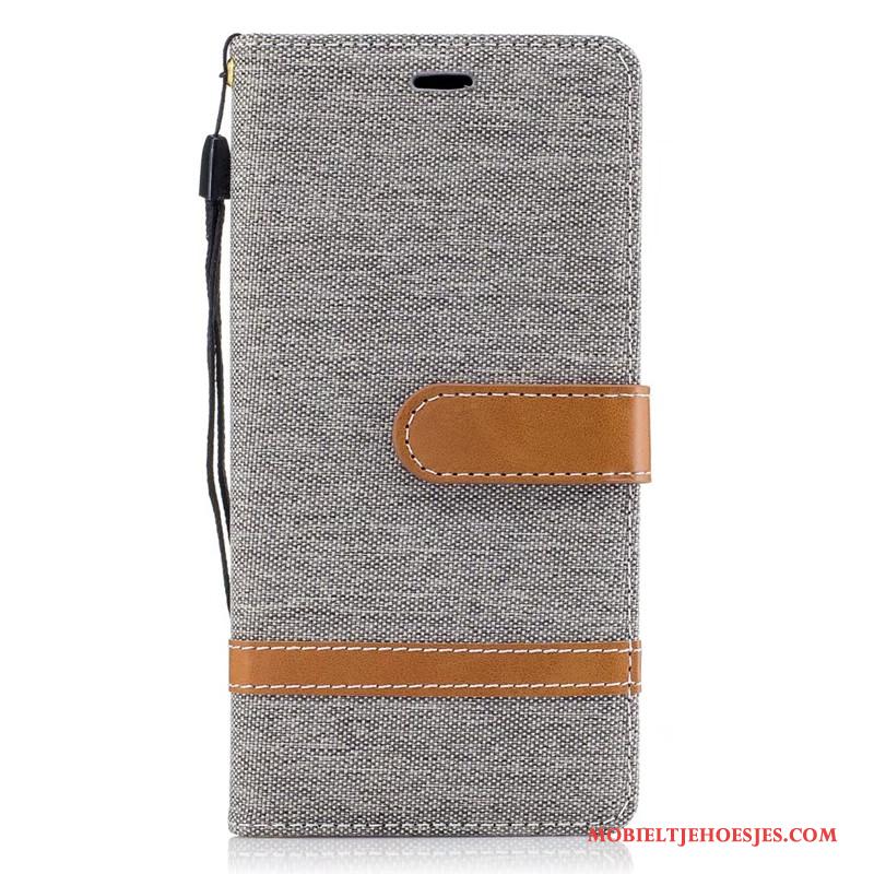 Sony Xperia Xa1 Hoesje Mobiele Telefoon Portemonnee Denim Folio Leren Etui Rood