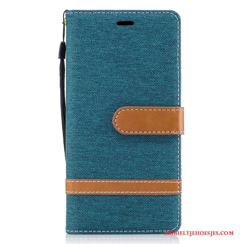 Sony Xperia Xa1 Hoesje Mobiele Telefoon Portemonnee Denim Folio Leren Etui Rood