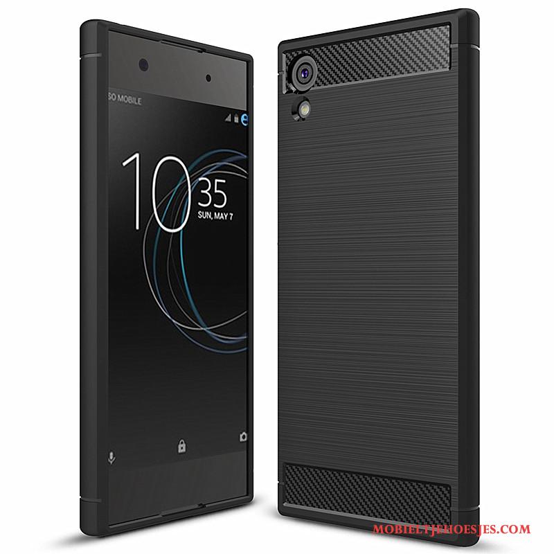 Sony Xperia Xa1 Hoesje Telefoon Zacht Siliconen Grijs Fiber Bescherming Mobiele Telefoon