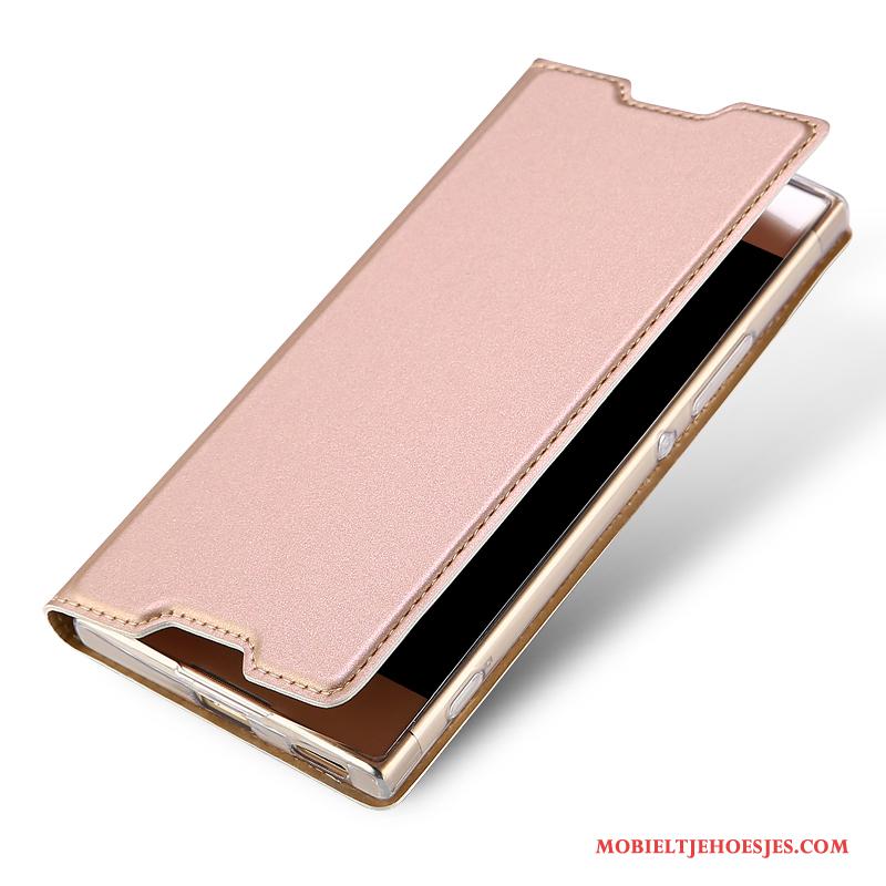 Sony Xperia Xa1 Lichte En Dun Bedrijf Leren Etui Mobiele Telefoon Rose Goud Hoesje Telefoon Bescherming