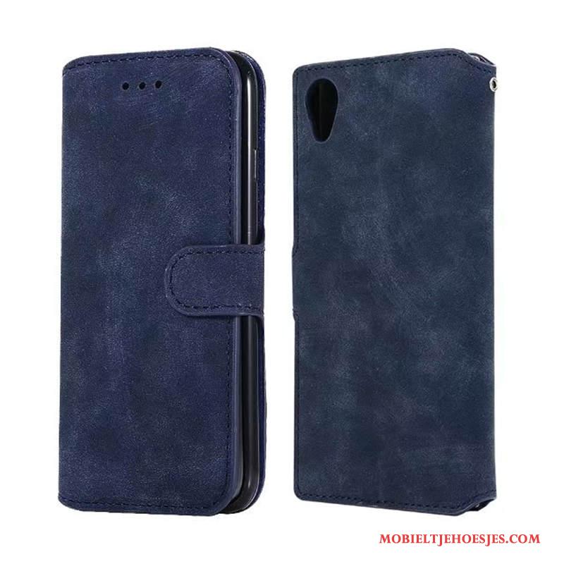 Sony Xperia Xa1 Plus Hoes Hoesje Telefoon Kaart Leren Etui Blauw Bescherming