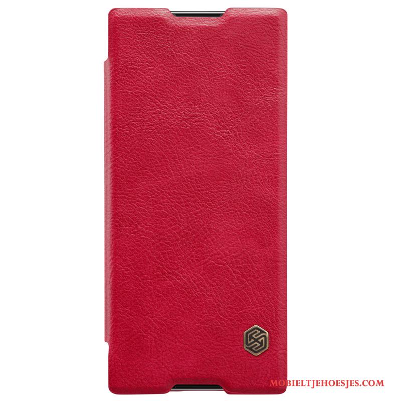 Sony Xperia Xa1 Plus Hoesje Folio Goud Hoes Leren Etui Rood Anti-fall Bescherming