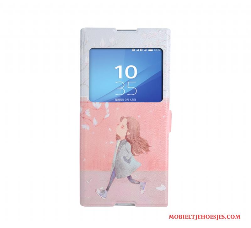 Sony Xperia Xa1 Ultra Hoesje Folio Spotprent Hoes Open Het Venster Bescherming Blauw Ondersteuning