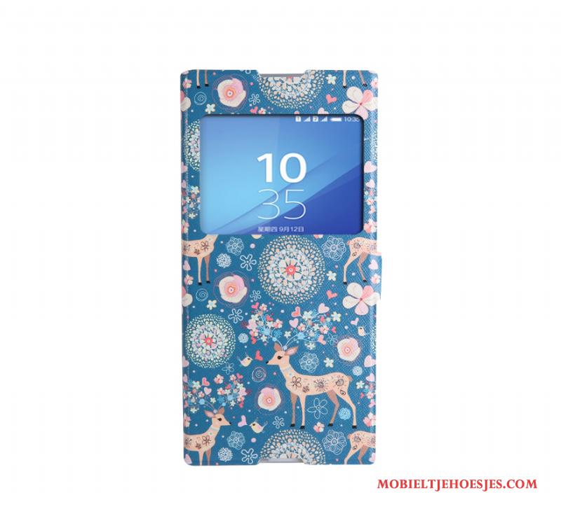 Sony Xperia Xa1 Ultra Hoesje Folio Spotprent Hoes Open Het Venster Bescherming Blauw Ondersteuning