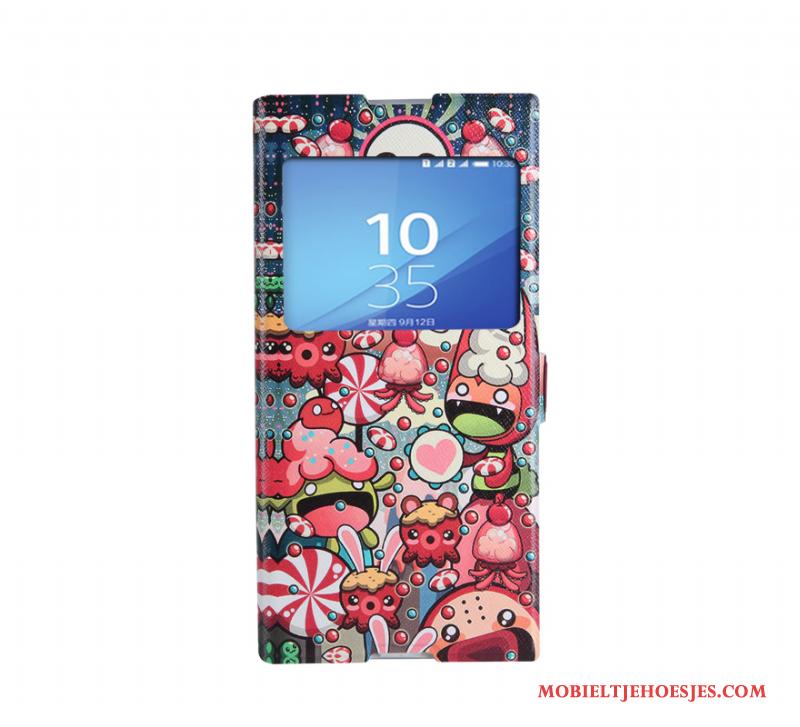 Sony Xperia Xa1 Ultra Hoesje Folio Spotprent Hoes Open Het Venster Bescherming Blauw Ondersteuning