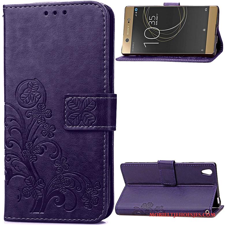 Sony Xperia Xa1 Ultra Rood Hoesje Bescherming Anti-fall Folio Purper Spotprent