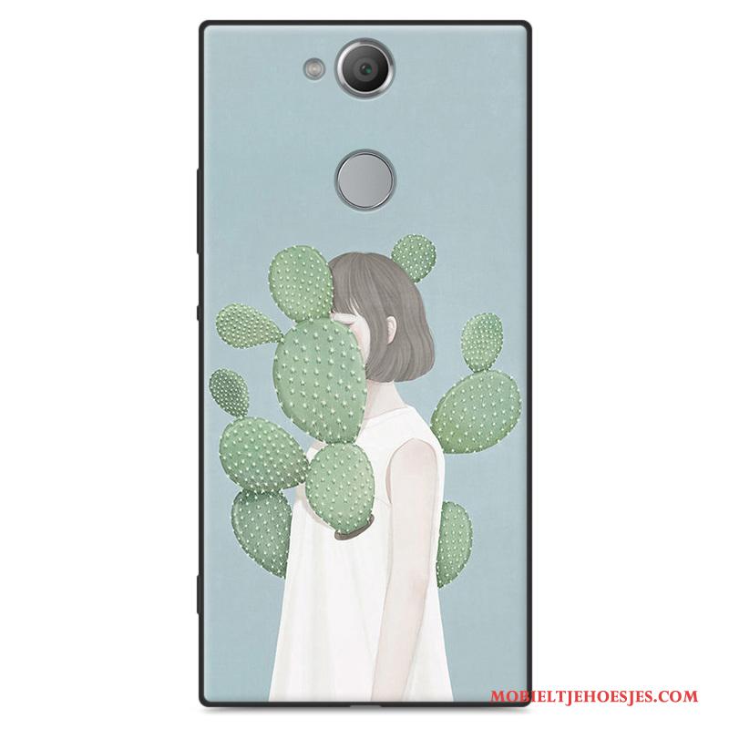 Sony Xperia Xa2 Bescherming All Inclusive Schrobben Hoesje Zacht Groen Kunst