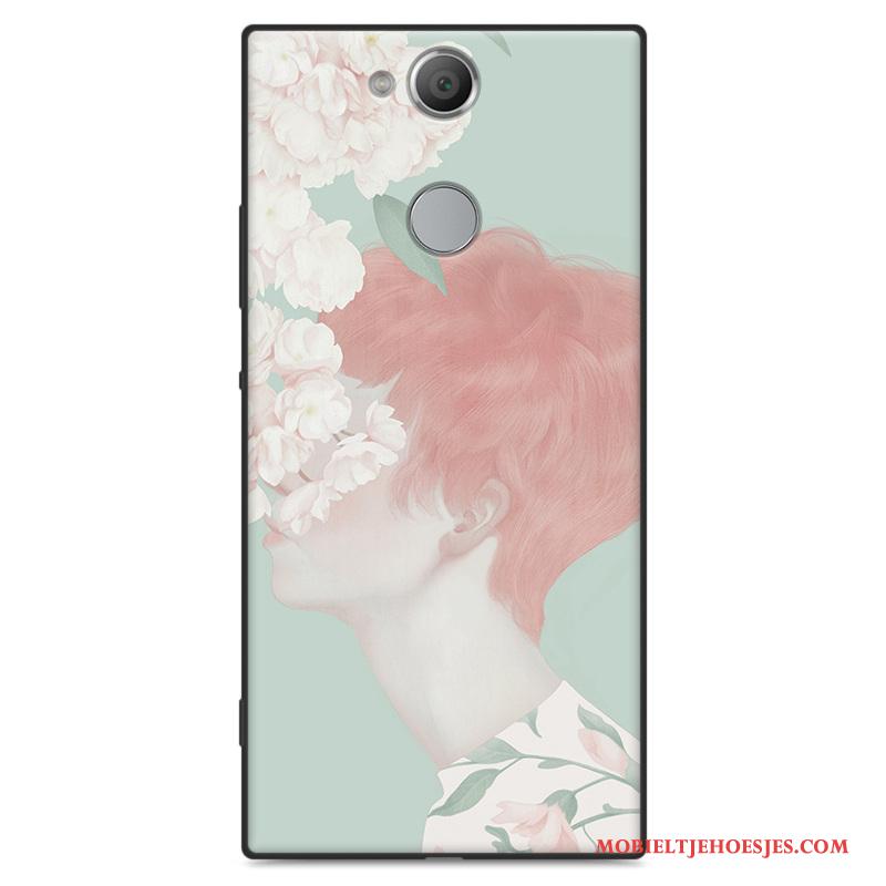 Sony Xperia Xa2 Bescherming All Inclusive Schrobben Hoesje Zacht Groen Kunst