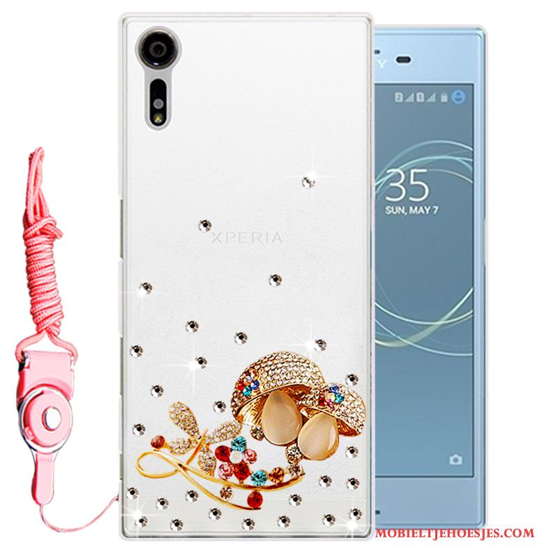 Sony Xperia Xz Hoesje Telefoon Bescherming Zacht Wit Siliconen Met Strass