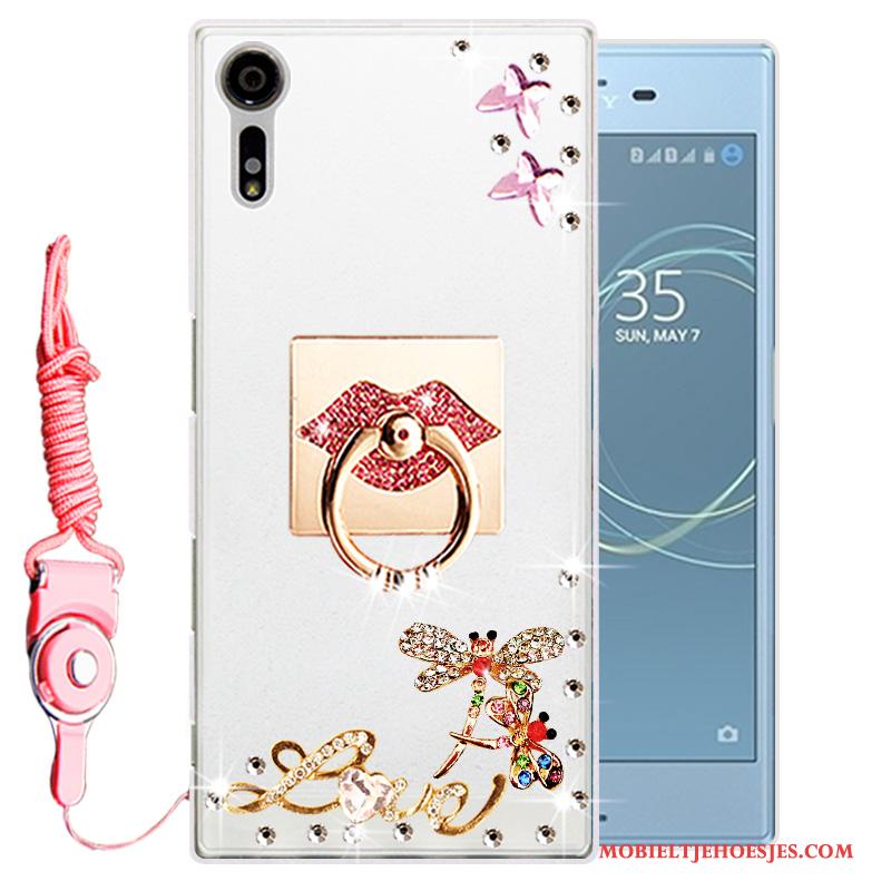 Sony Xperia Xz Hoesje Telefoon Bescherming Zacht Wit Siliconen Met Strass