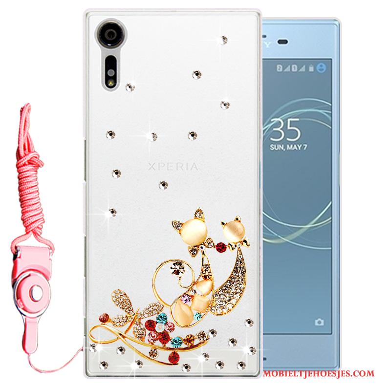 Sony Xperia Xz Hoesje Telefoon Bescherming Zacht Wit Siliconen Met Strass