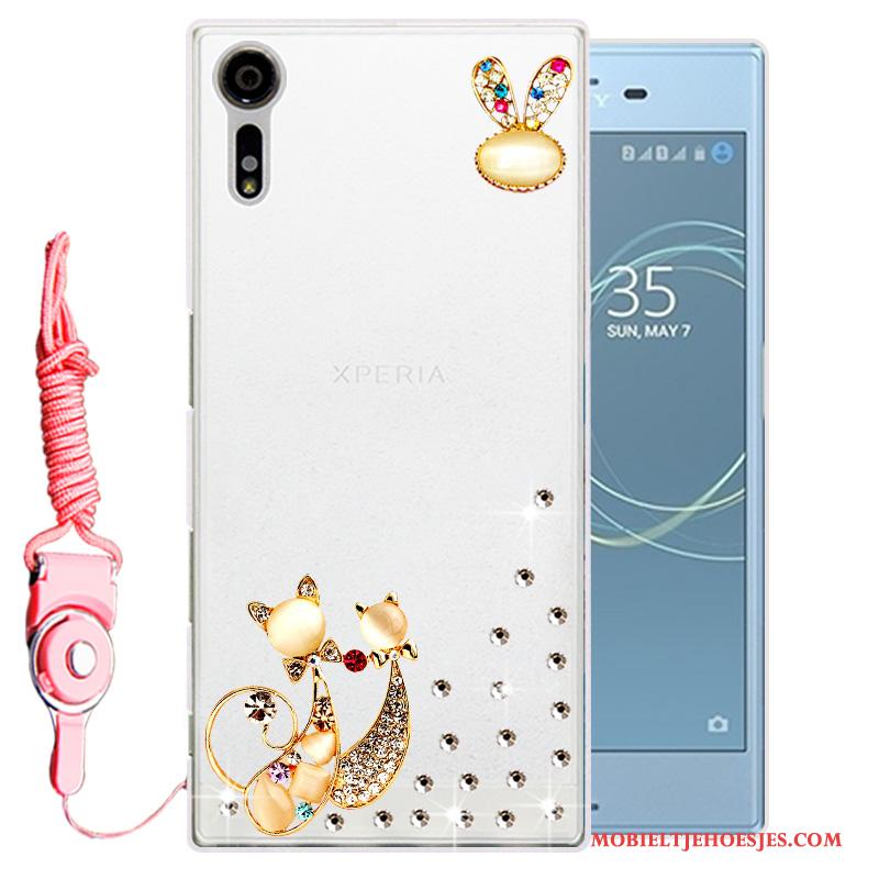 Sony Xperia Xz Hoesje Telefoon Bescherming Zacht Wit Siliconen Met Strass