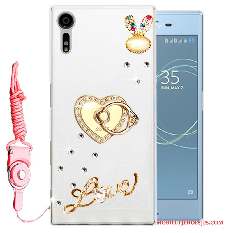 Sony Xperia Xz Hoesje Telefoon Bescherming Zacht Wit Siliconen Met Strass