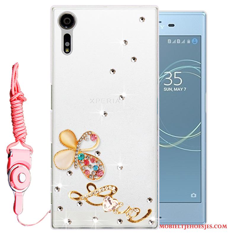 Sony Xperia Xz Hoesje Telefoon Bescherming Zacht Wit Siliconen Met Strass