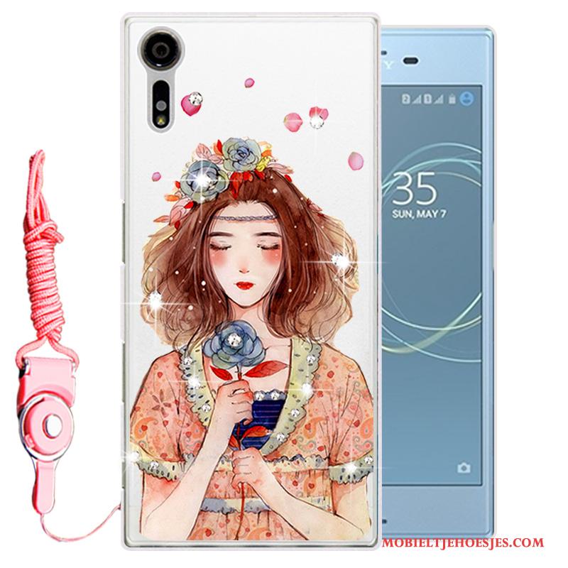 Sony Xperia Xz Hoesje Telefoon Bescherming Zacht Wit Siliconen Met Strass