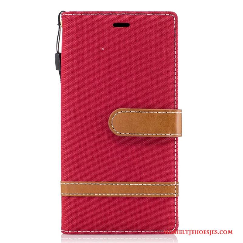 Sony Xperia Xz Mobiele Telefoon Folio Rood Hoes Hoesje Denim Bescherming