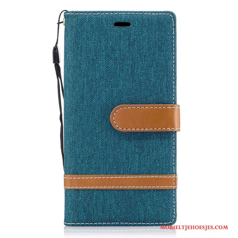 Sony Xperia Xz Mobiele Telefoon Folio Rood Hoes Hoesje Denim Bescherming