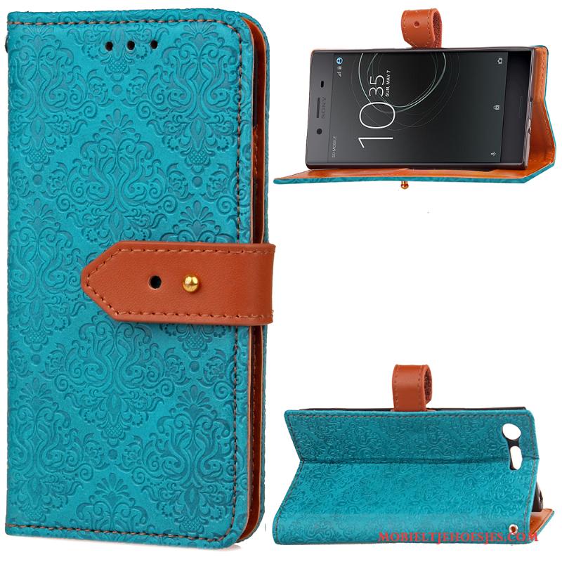 Sony Xperia Xz Premium Blauw Zacht Clamshell Hoes Hoesje Leren Etui Bescherming