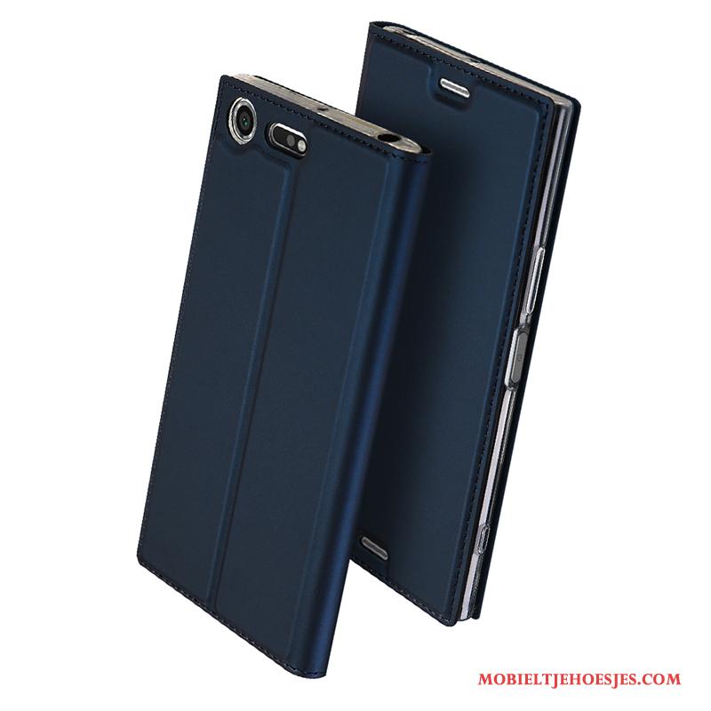 Sony Xperia Xz Premium Folio Hoes Lichte En Dun Blauw Hoesje Bescherming Leren Etui