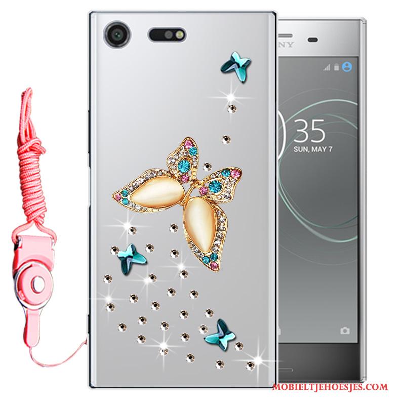 Sony Xperia Xz1 Anti-fall Hoesje Telefoon Bescherming Mobiele Telefoon Roze Zacht Met Strass