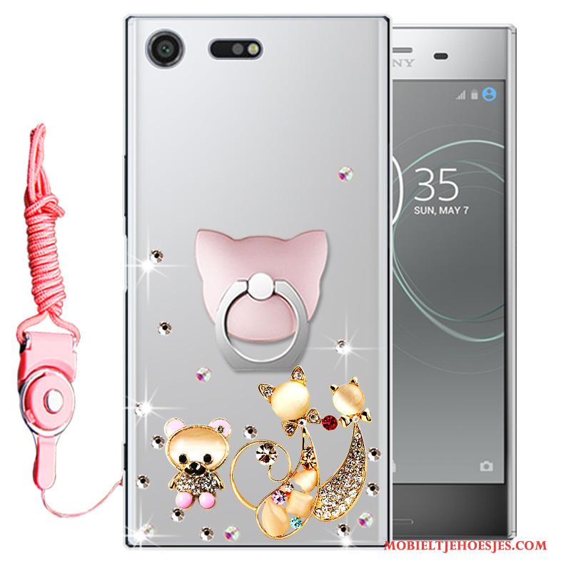 Sony Xperia Xz1 Anti-fall Hoesje Telefoon Bescherming Mobiele Telefoon Roze Zacht Met Strass