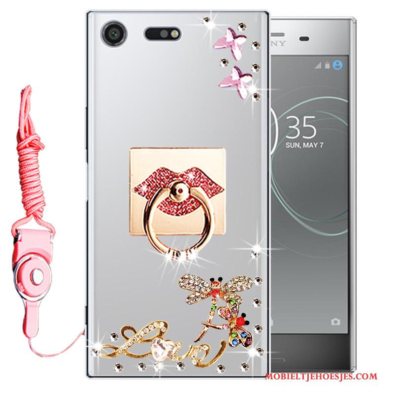 Sony Xperia Xz1 Anti-fall Hoesje Telefoon Bescherming Mobiele Telefoon Roze Zacht Met Strass