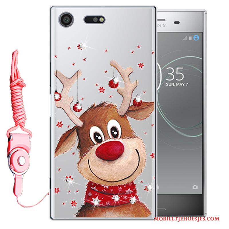 Sony Xperia Xz1 Anti-fall Hoesje Telefoon Bescherming Mobiele Telefoon Roze Zacht Met Strass