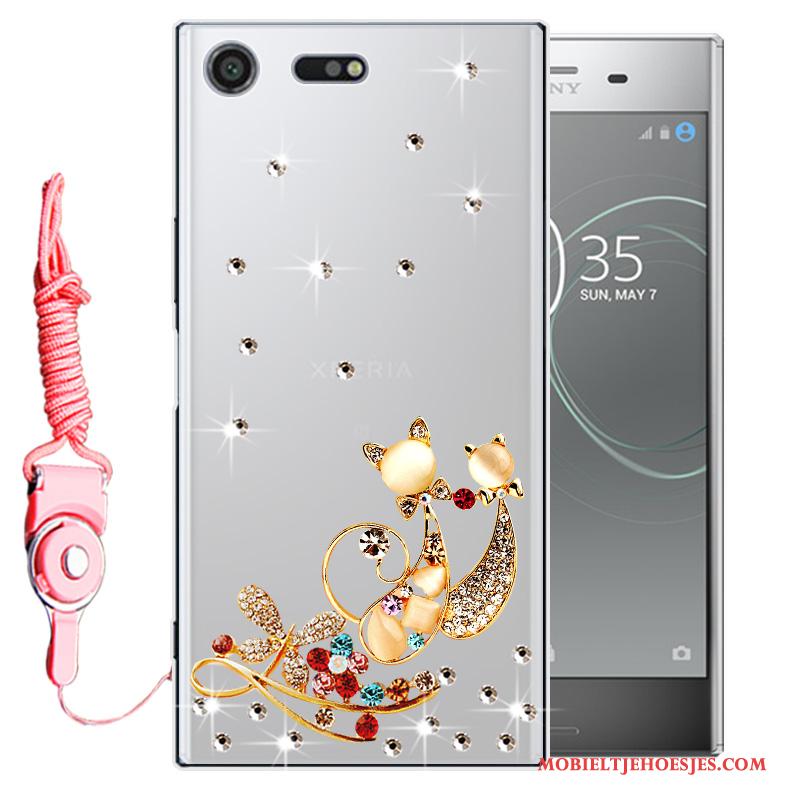 Sony Xperia Xz1 Anti-fall Hoesje Telefoon Bescherming Mobiele Telefoon Roze Zacht Met Strass