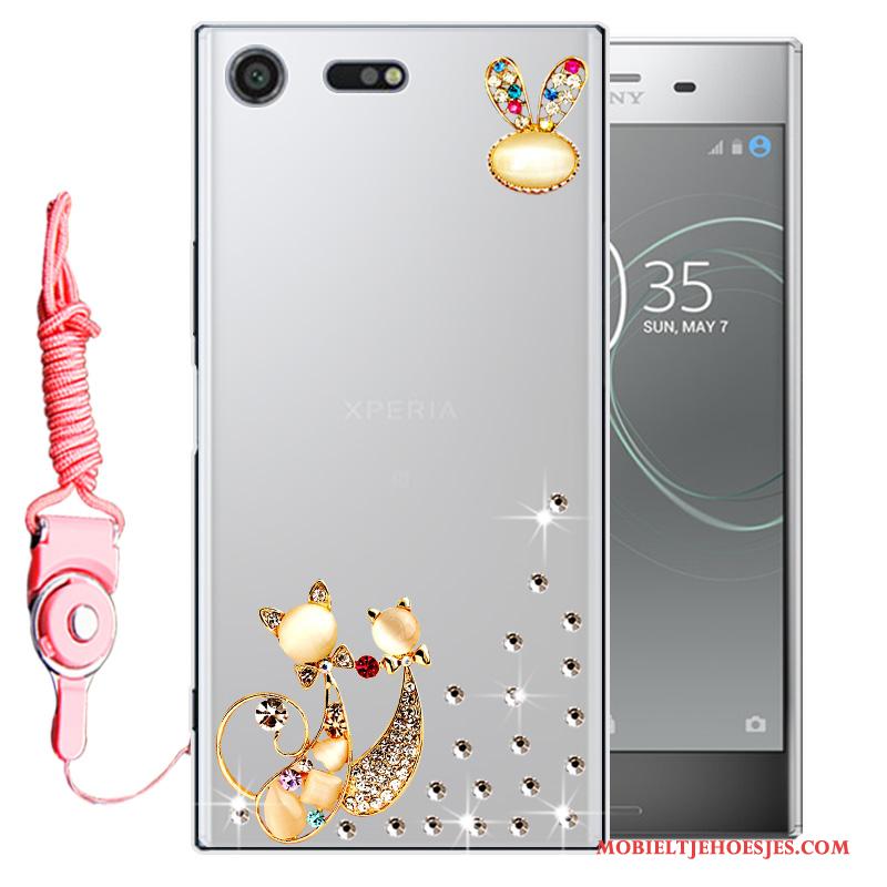 Sony Xperia Xz1 Anti-fall Hoesje Telefoon Bescherming Mobiele Telefoon Roze Zacht Met Strass